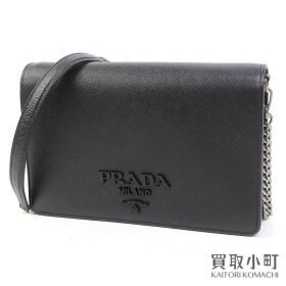 Prada Saffiano Leather Bag Black Monochrome Chain Crossbody LUX NERO - Picture 1 of 9